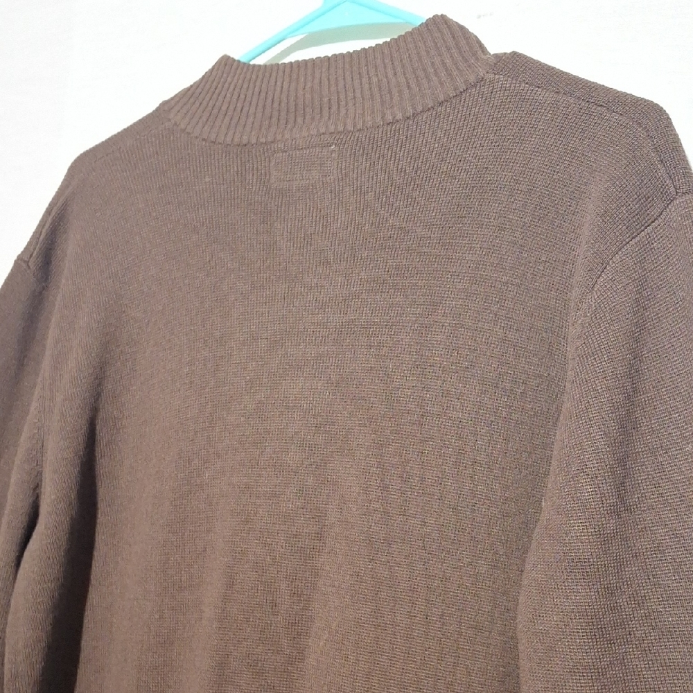 3/$20--Brown Knit Zip Up Men's Sweater With Stripes And Crew Neck, Sz. L., NWOT - Picture 10 of 13